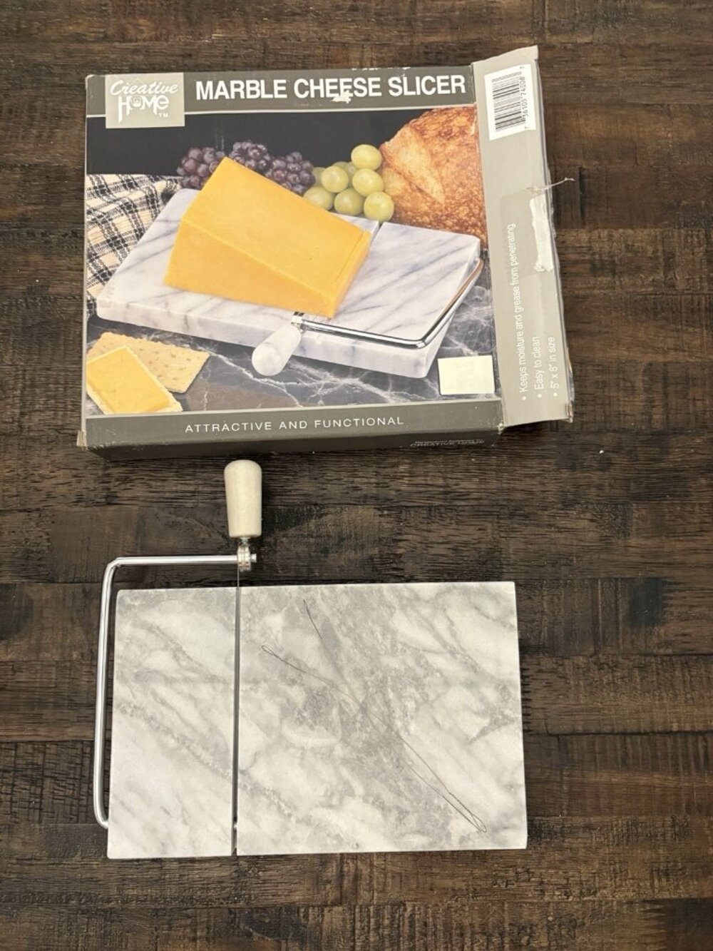 Marble Tray Wire Cheese Slicer Cutting Board 8”x5”